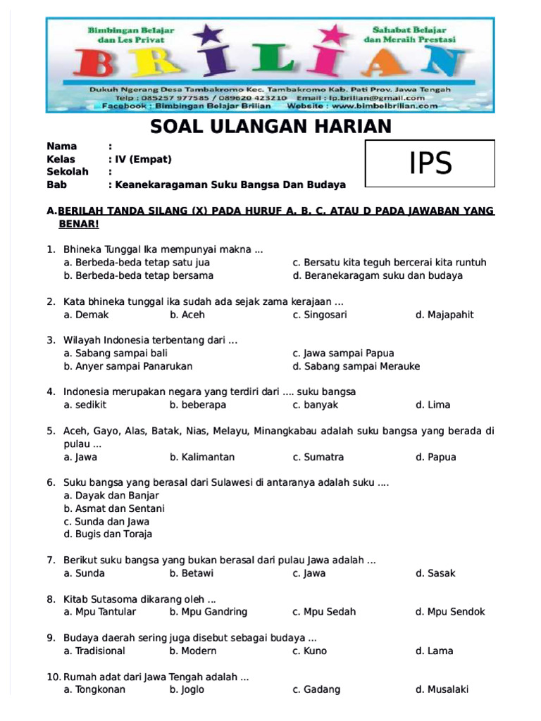 15 Contoh Soal Keragaman Suku Bangsa Kelas 4 Terbukti Bikin Nilai Ujian Jadi Maksimal