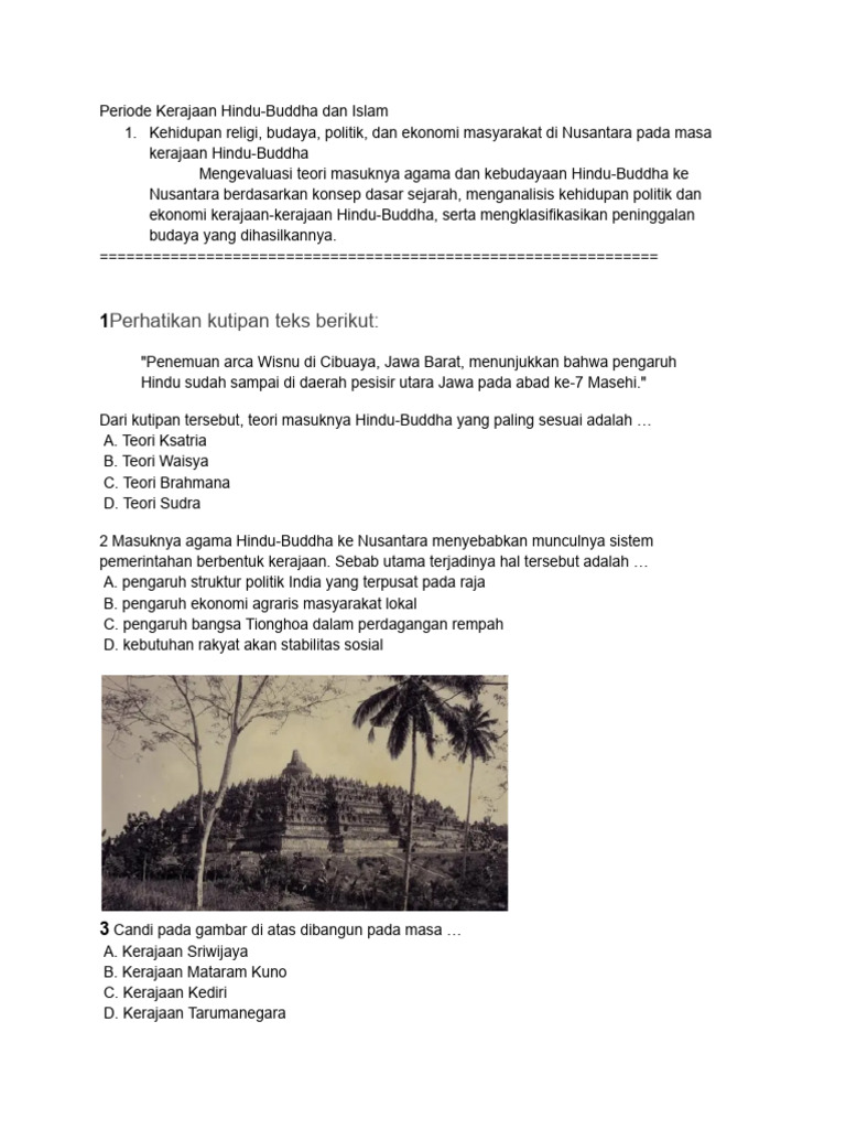 2 1 Soal Kerajaan Hindu-Buddha Dan Islam PDF 2 1 Soal Kerajaan Hindu-Buddha Dan Islam PDF