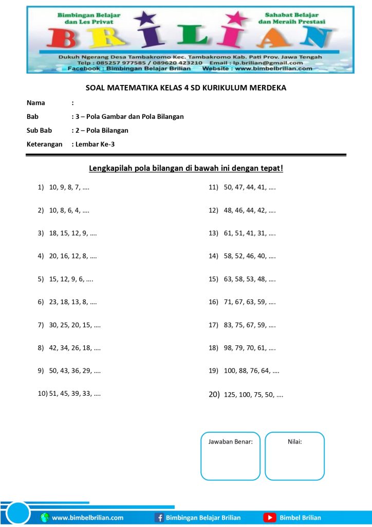 contoh soal kenaikan kelas 4